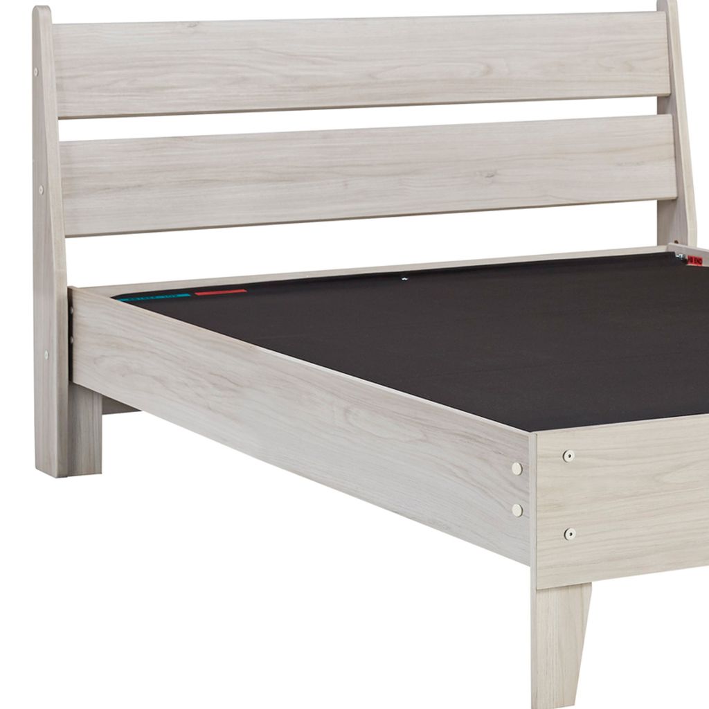 Wooden Twin Platform Bed with Grains, Off White - View 2