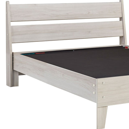 Wooden Twin Platform Bed with Grains, Off White - View 2