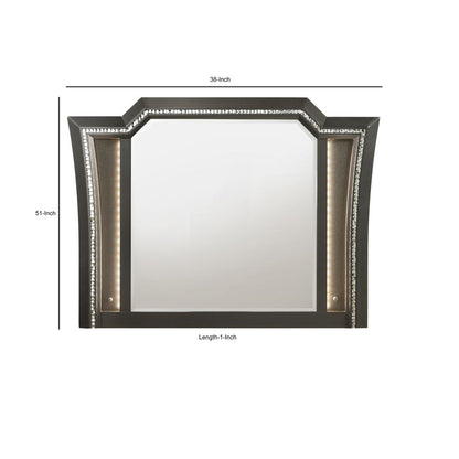 Contemporary Style Wooden Decorative Mirror with LED Lights, Gray - View 5