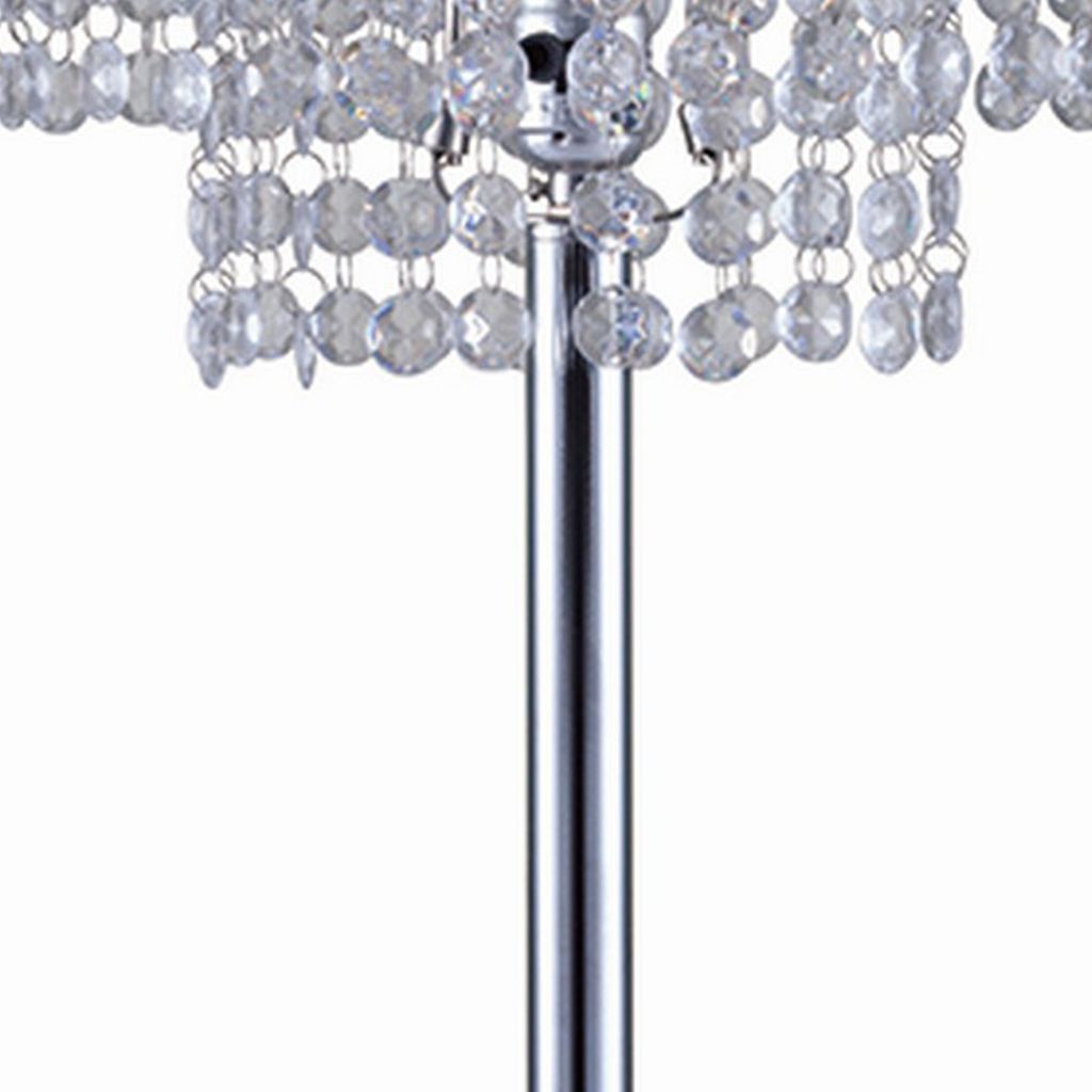 Metal Table Lamp with Hanging Acrylic Beads and USB Plugin, Silver - View 4
