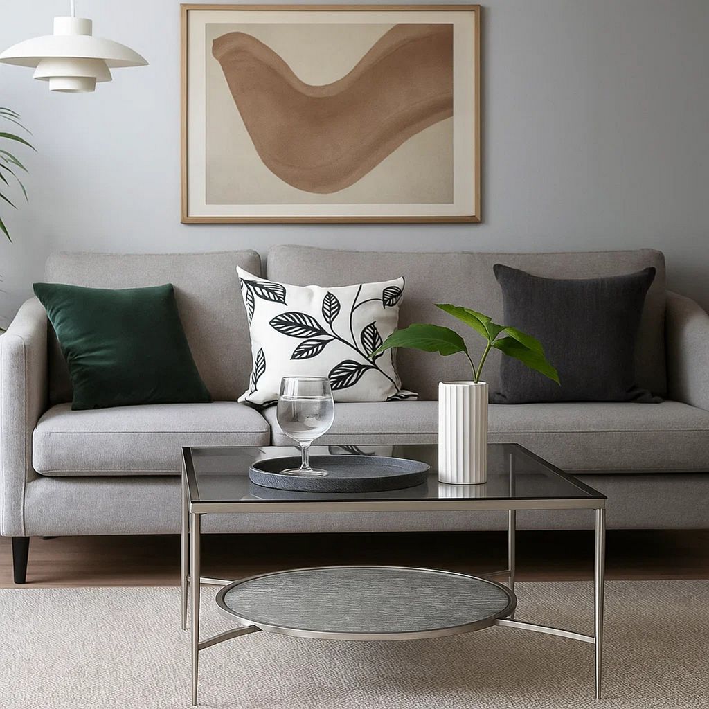 Coffee Table with Textured Round Shelf, Silver - View 7