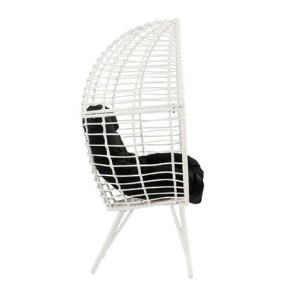 Wicker Patio Lounge Chair with Angled Metal Legs, White - View 5