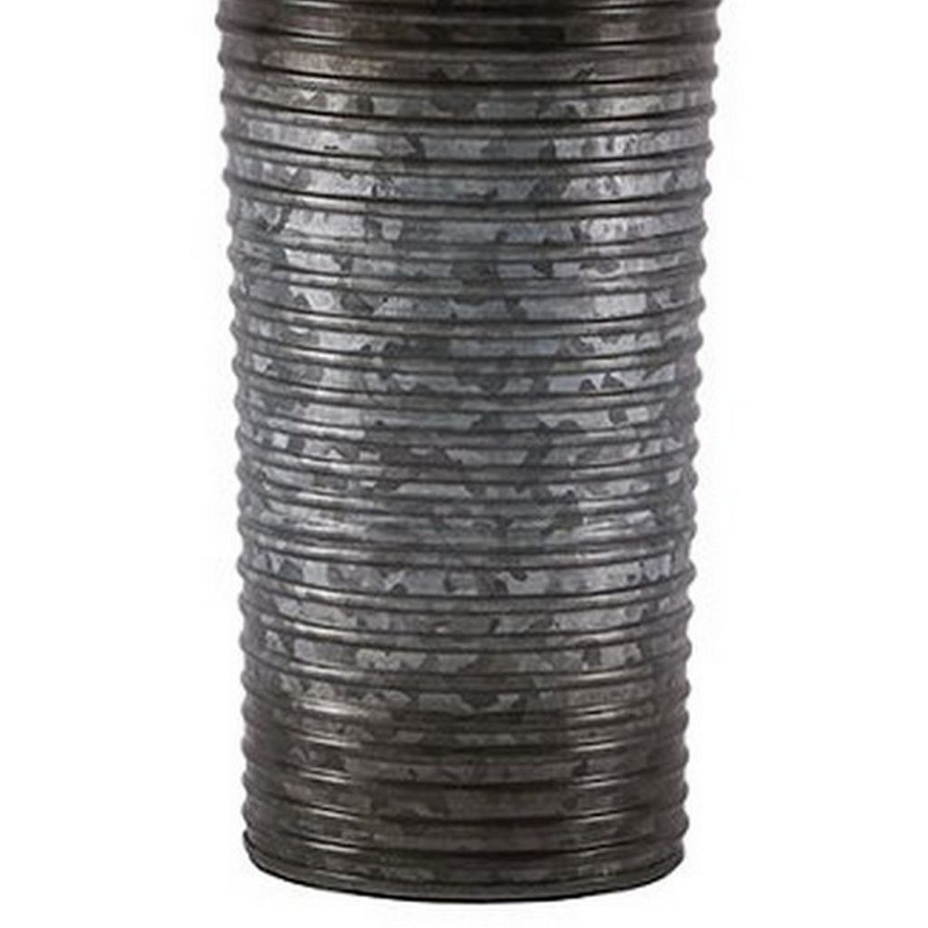 Ribbed Design Metal Body Table Lamp with Tapered Fabric Shade,Set of 2,Gray - View 3