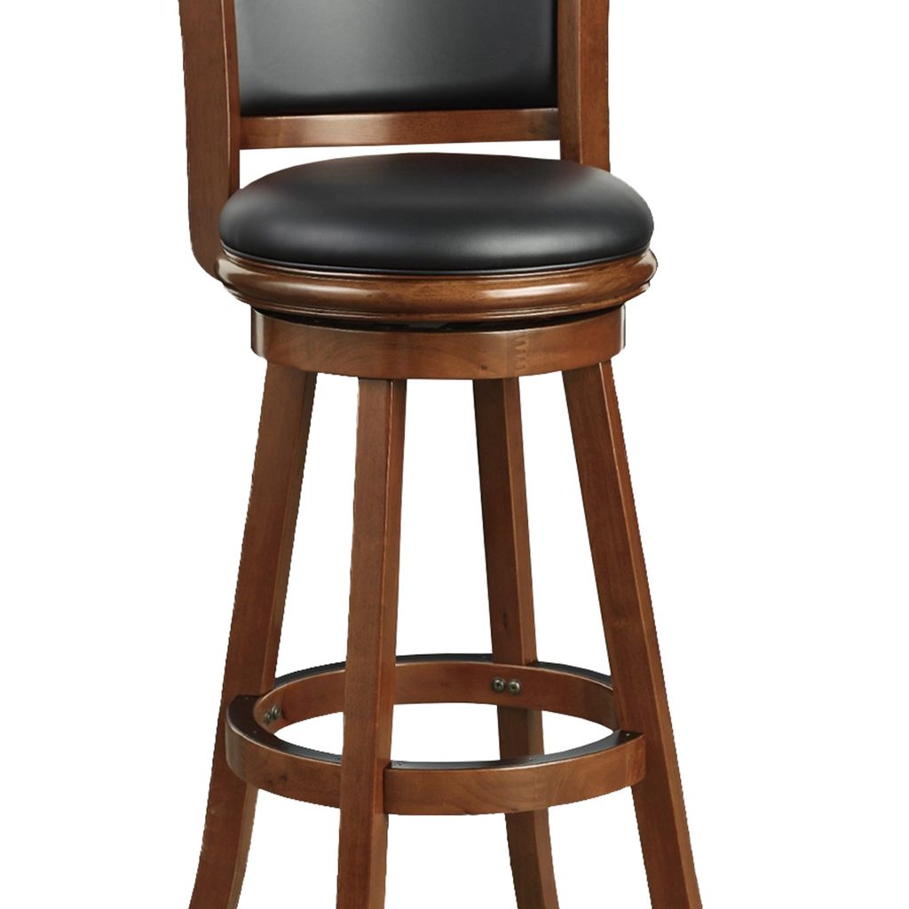 Pio 34 Inch Extra Tall Swivel Bar Stool, Wood, Faux Leather, Cherry Brown - View 5