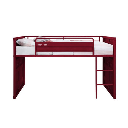 Twin Loft Bed with Metal Frame and Slide, Red - View 3