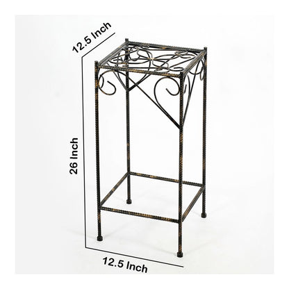Scrolled Metal Frame Plant Stand with Square Top, Large, Black - View 5