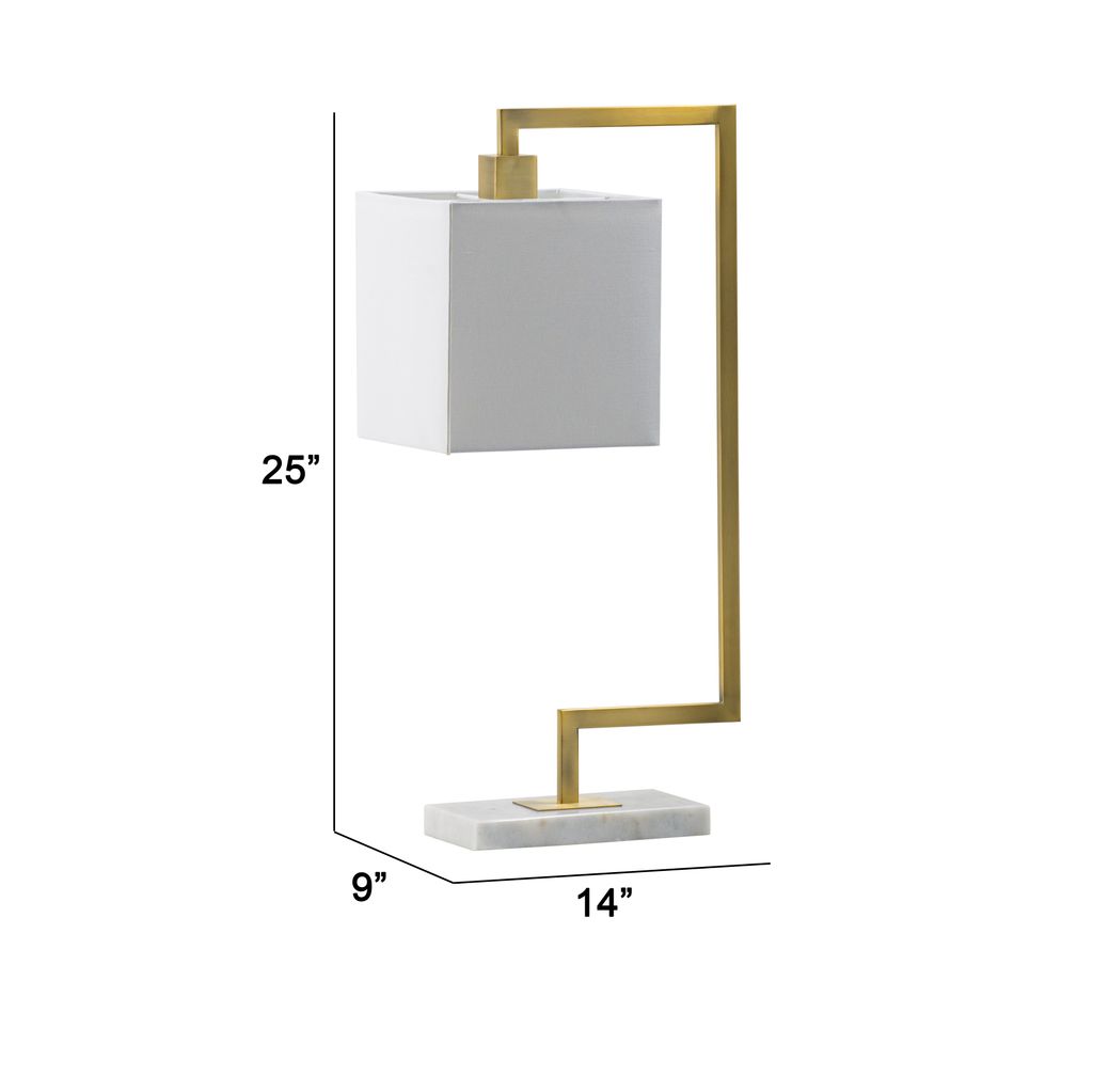 25 Inch Modern Geometric Table Lamp, Square Shade, White Marble Base, Gold - View 5