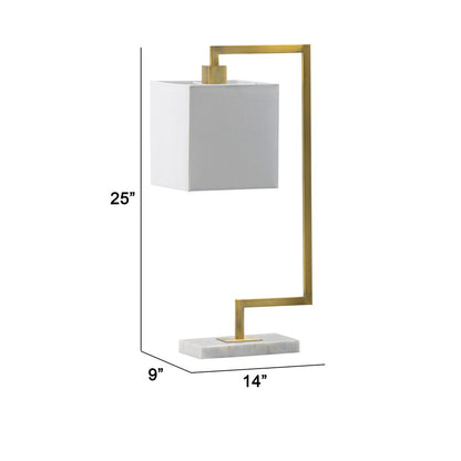 25 Inch Modern Geometric Table Lamp, Square Shade, White Marble Base, Gold - View 5