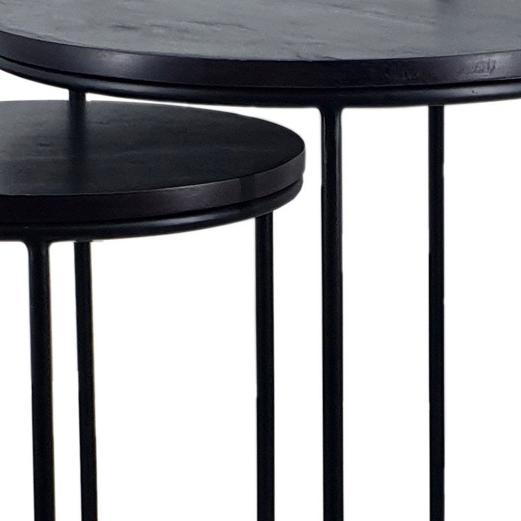 18, 22 Inch Round Nesting End Tables Set of 2, Mango Wood, Set of 2, Black - View 3