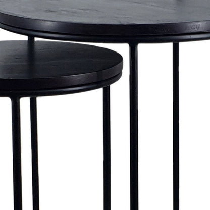18, 22 Inch Round Nesting End Tables Set of 2, Mango Wood, Set of 2, Black - View 3