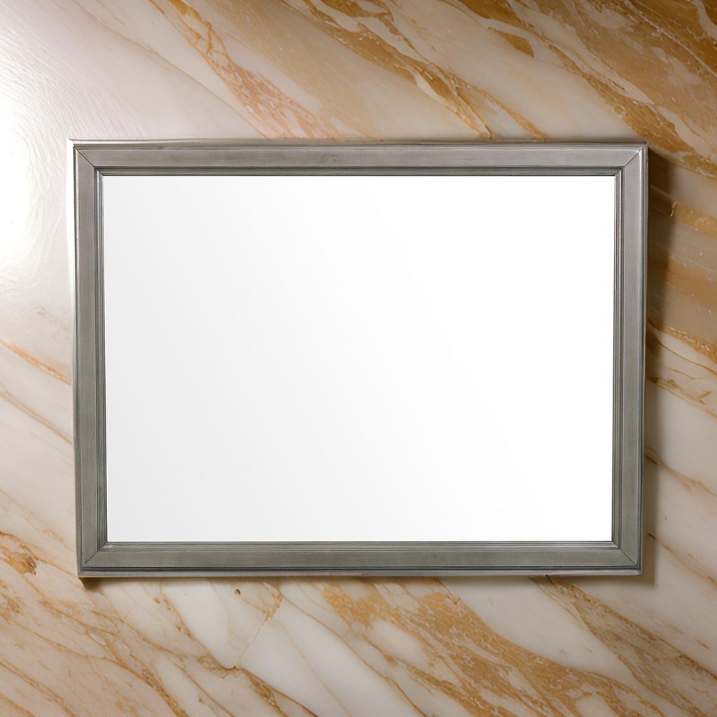 Wooden Square Mirror with Molded Details and Dual Texture, Gray - View 7