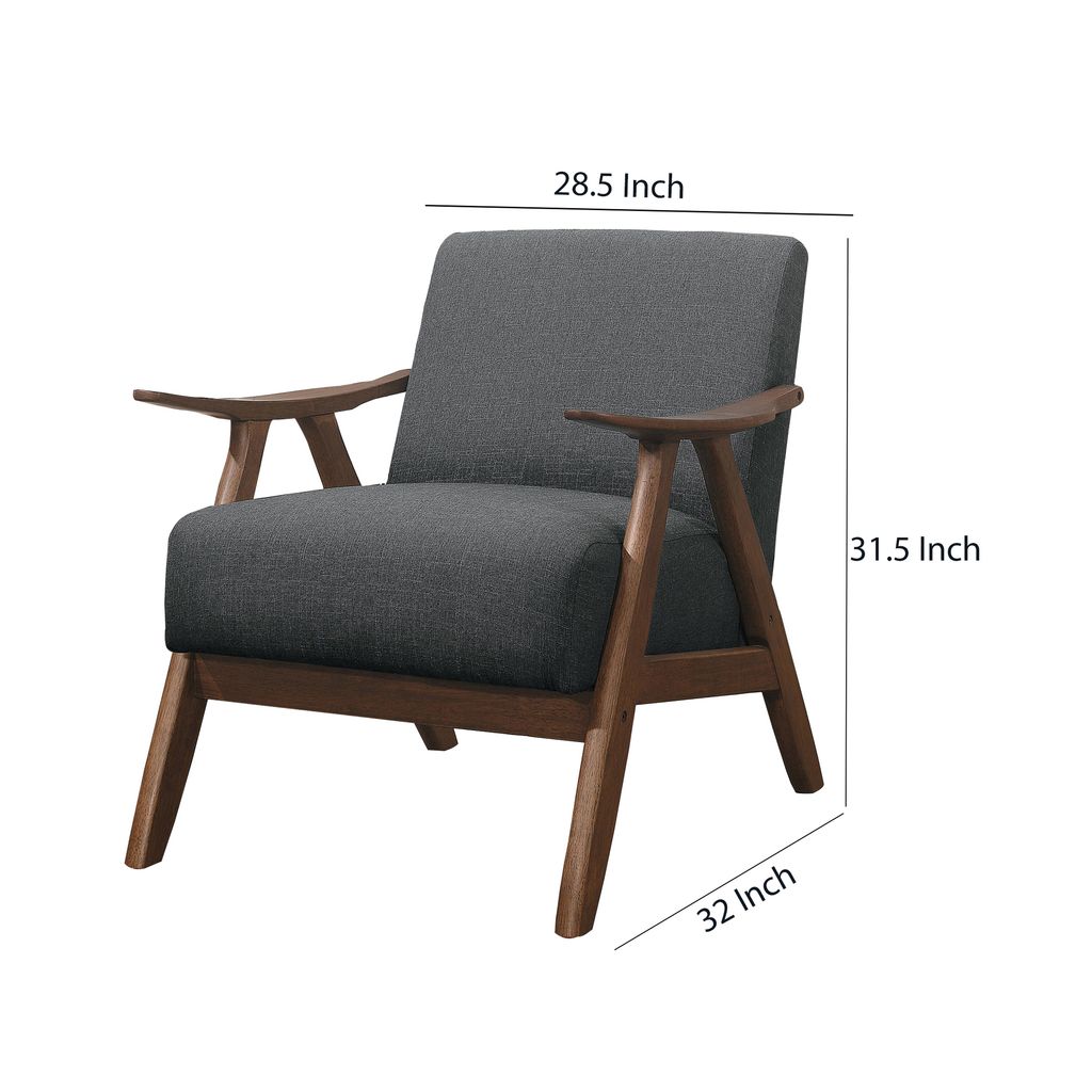 Fabric Upholstered Accent Chair with Curved Armrests, Gray - View 6