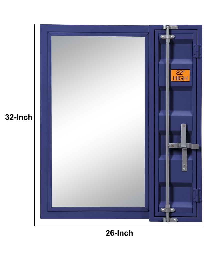 Industrial Style Metal Vanity Mirror with Recessed Door Front, Blue - View 5
