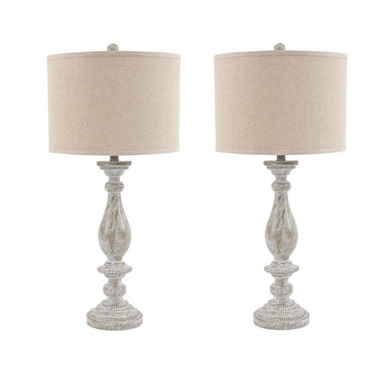 Drum Shade Table Lamp with Pedestal Base, Set of 2, Beige and Off White