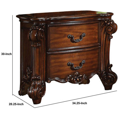 Traditional Style Wooden Nightstand with Two Drawers, Cherry Brown - View 6