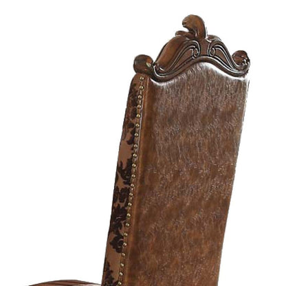 27 Inch Wide Side Chair, Faux Leather, Set of 2, Brown - View 4