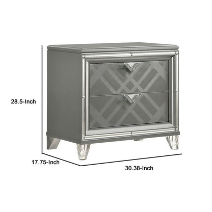 Nightstand with Embossed Pattern and Acrylic Legs, Gray - View 6