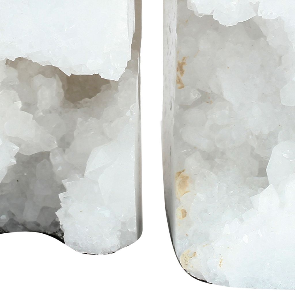 5 Inch Natural White Stone Bookends, Artisanal Textured Geode Rock - View 4