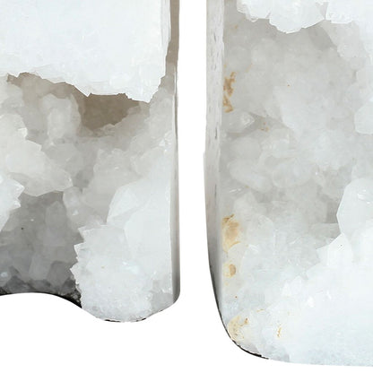 5 Inch Natural White Stone Bookends, Artisanal Textured Geode Rock - View 4