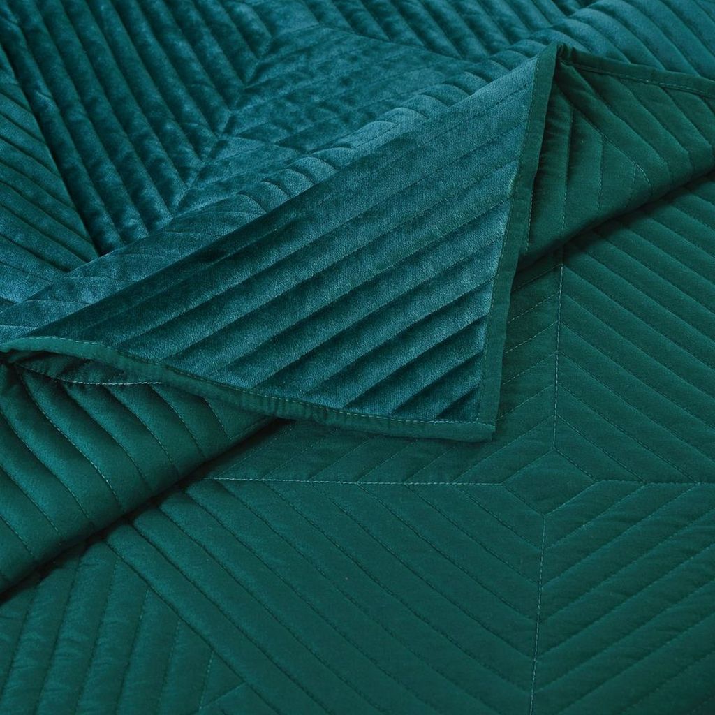 Bann 3 Piece King Quilt Set with Geometric Design, Green - View 4