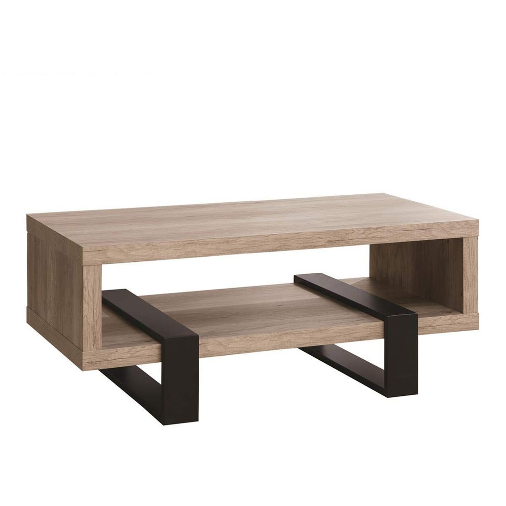 Modern Driftwood Open Shelf Coffee Table, Gray and Black