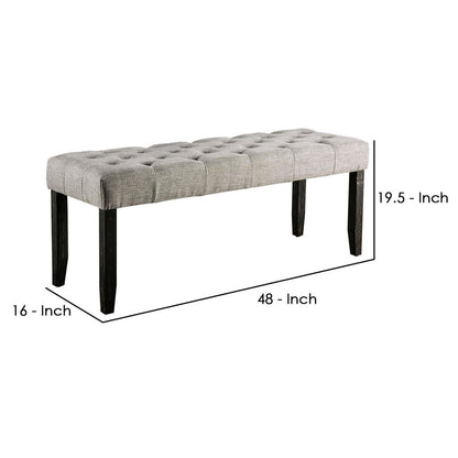 48 Inches Bench with Tufted Seat and Chamfered Legs, Light Gray - View 5