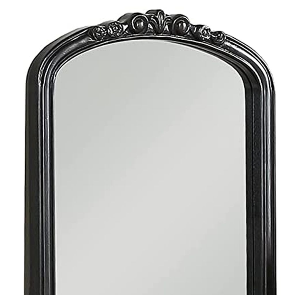 3 Piece Vanity Set with Carved Mirror and Turned Legs, Black - View 4