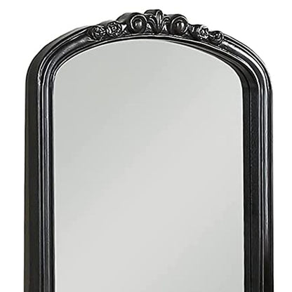 3 Piece Vanity Set with Carved Mirror and Turned Legs, Black - View 4