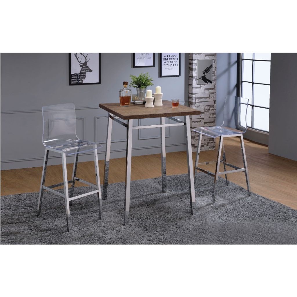 Contemporary Style Square Wood and Metal Bar Table, Brown and Silver - View 5