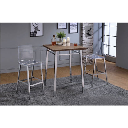 Contemporary Style Square Wood and Metal Bar Table, Brown and Silver - View 5