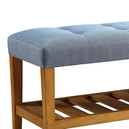 Wooden Bench, Blue & Oak - View 2