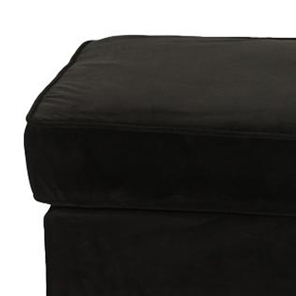 Fabric Ottoman with Nailhead Trim and Turned Feet, Black - View 3