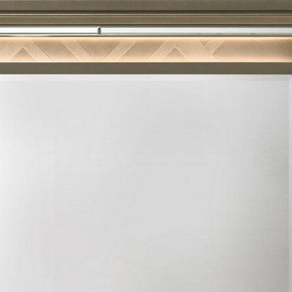 Contemporary Wall Mirror with LED and Accent Details, Gold and Brown - View 4