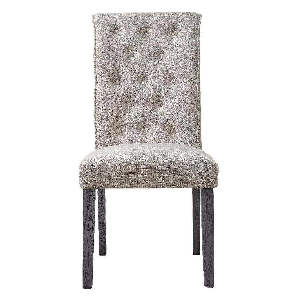Side Chair with Button Tufted Backrest, Set of 2, Beige - View 3
