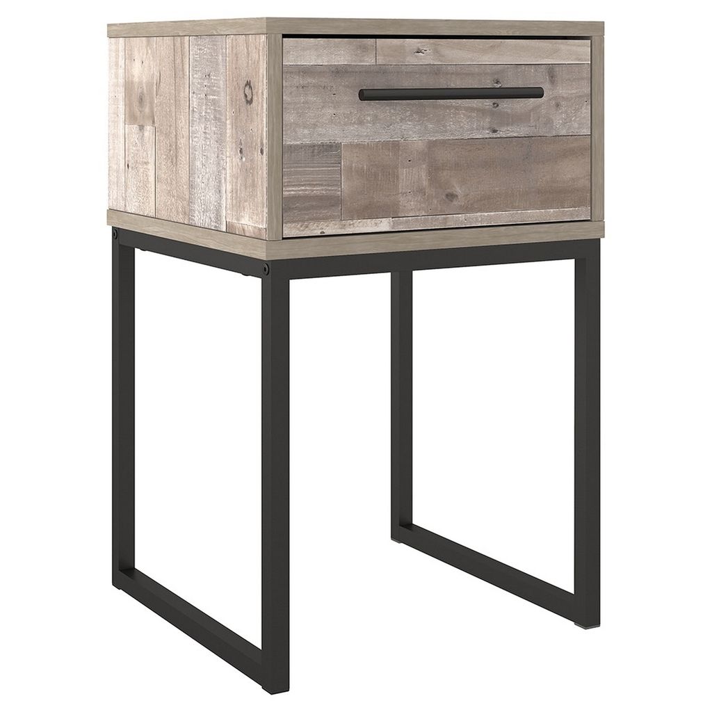 Grace 20 Inch Modern Nightstand, Metal Base, 1 Drawer, Whitewashed Wood