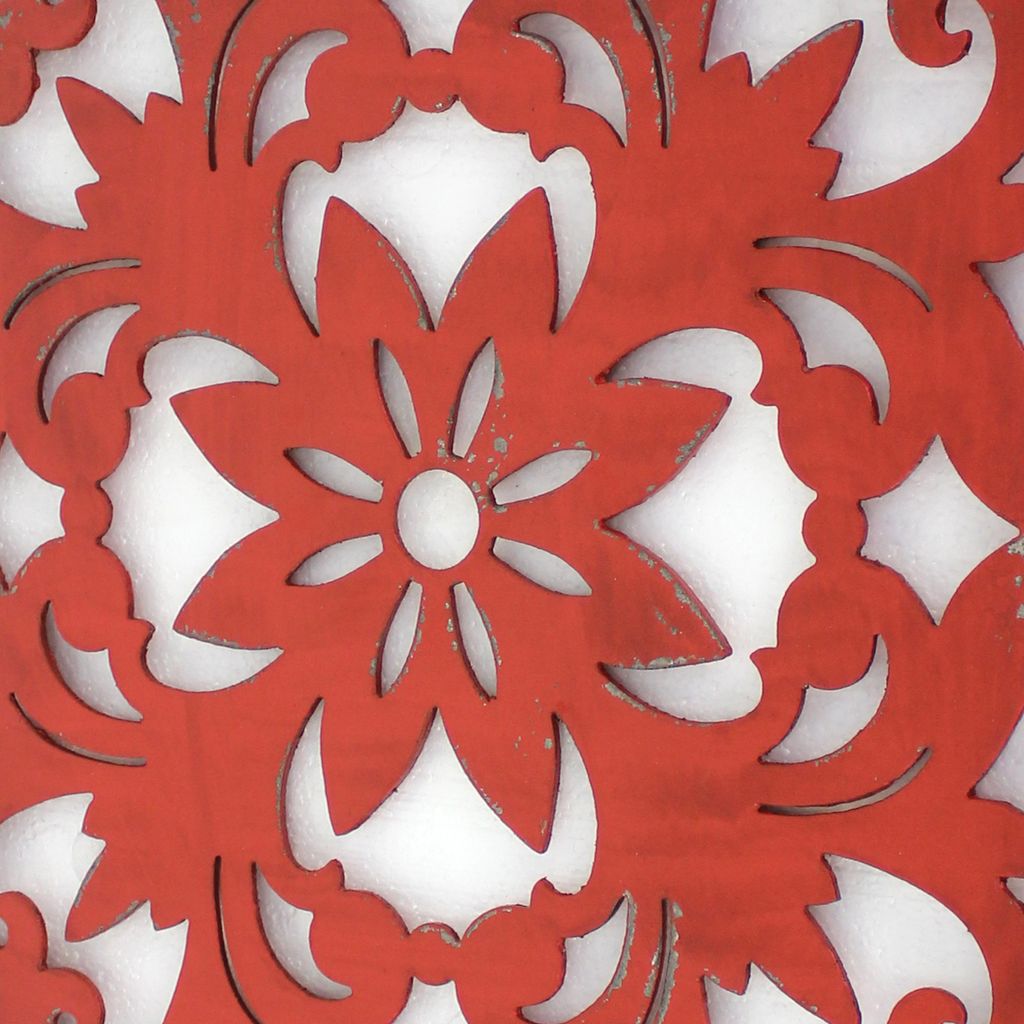 Set of 2 Square Wooden Floral Wall Plaque, Red - View 3