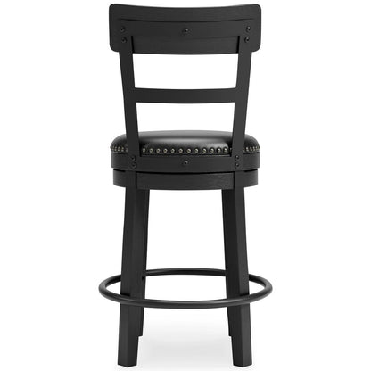 Solid Wood Counter Height Barstool, 360 Degree Swivel, Leatherette Seat, Black - View 5