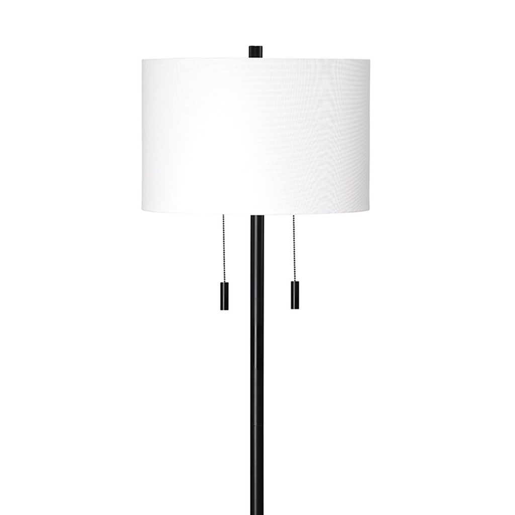 Floor Lamp with Drum Shade and Pull Chain, White and Black - View 3