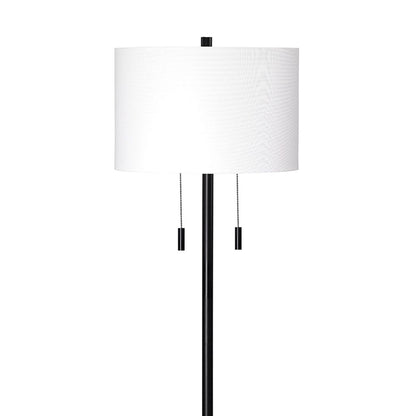 Floor Lamp with Drum Shade and Pull Chain, White and Black - View 3