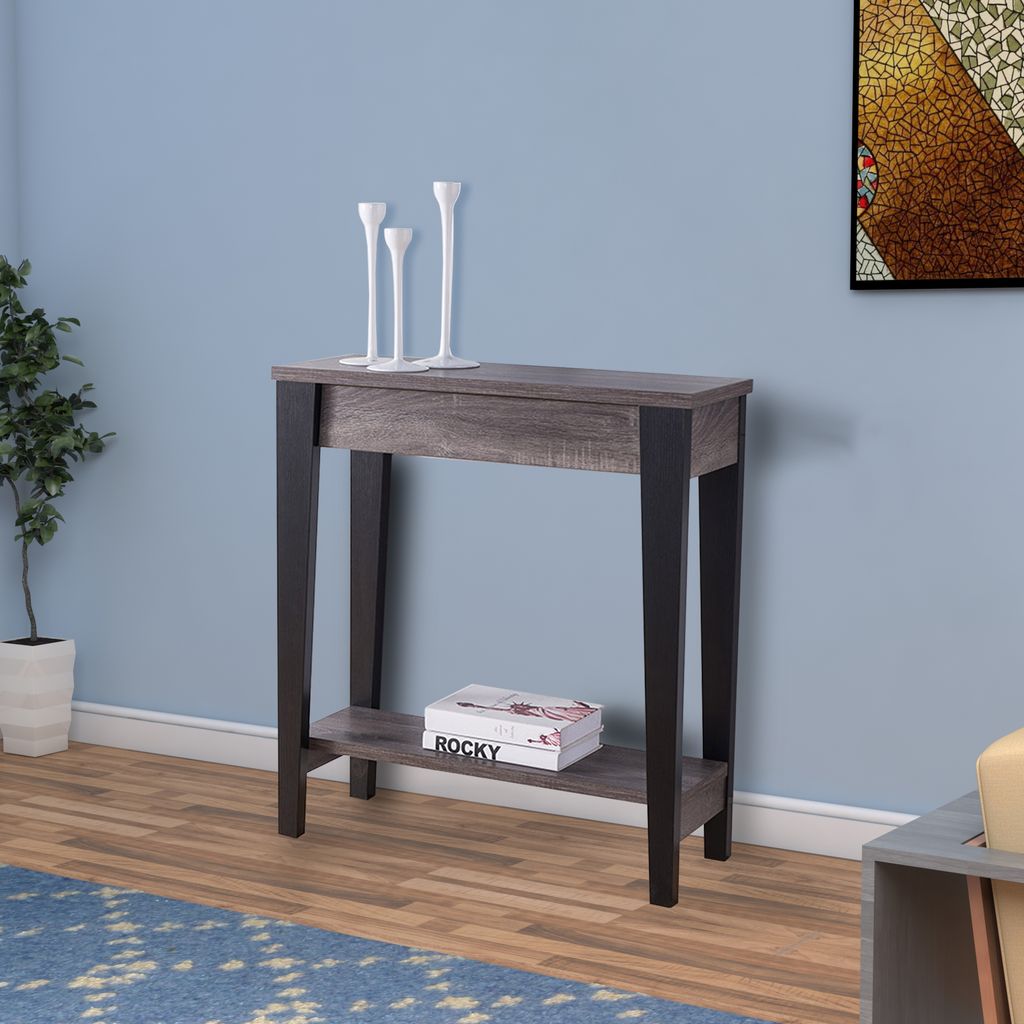 Wooden Console Table With Bottom Shelf, Black And Gray - View 6