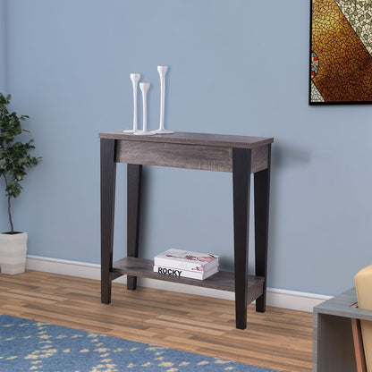 Wooden Console Table With Bottom Shelf, Black And Gray - View 6
