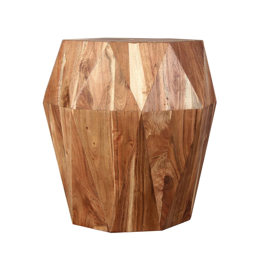Bon 22 Inch Artisanal Side End Table, Multifaceted Solid Acacia Wood, Octagon Top, Natural Brown - View 2
