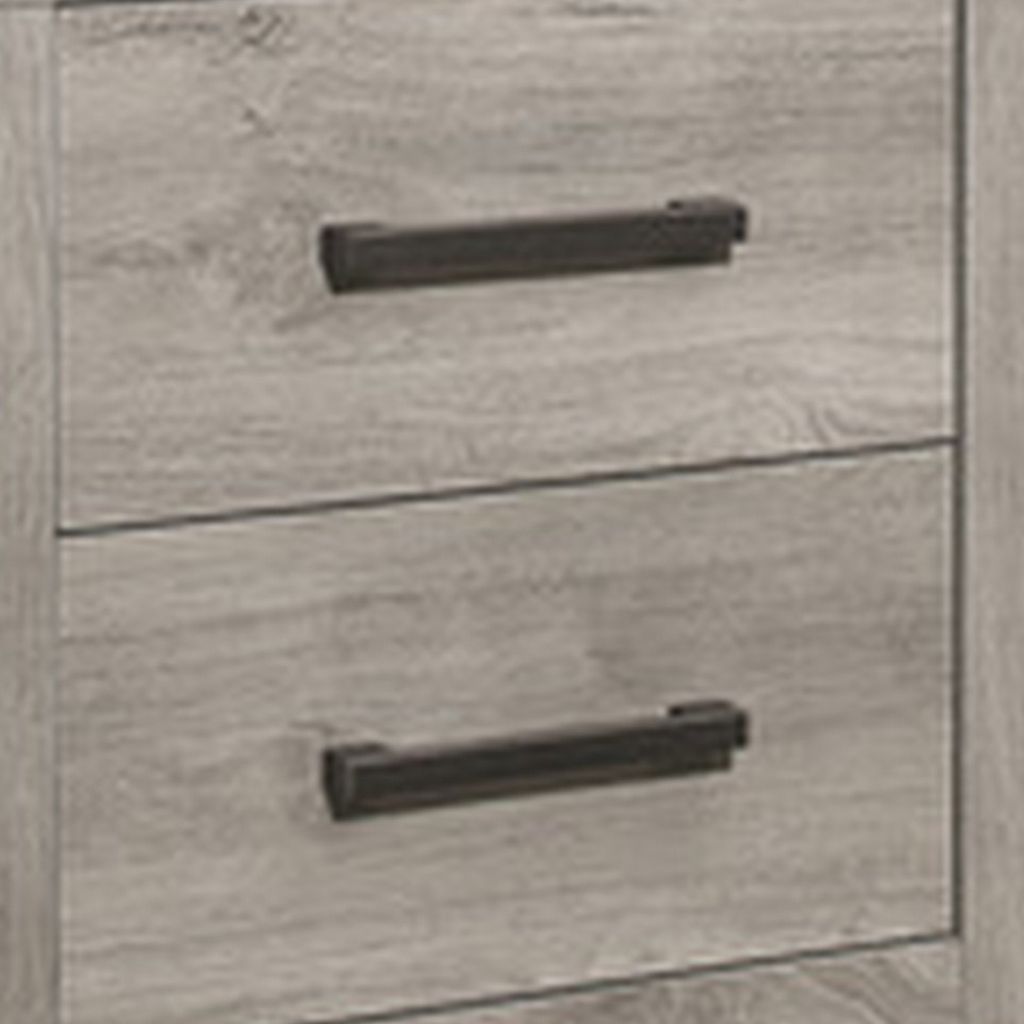 Deena 25 Inch Classic 2 Drawer Nightstand, Metal Handles, Wood Grain Gray - View 4