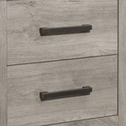 Deena 25 Inch Classic 2 Drawer Nightstand, Metal Handles, Wood Grain Gray - View 4
