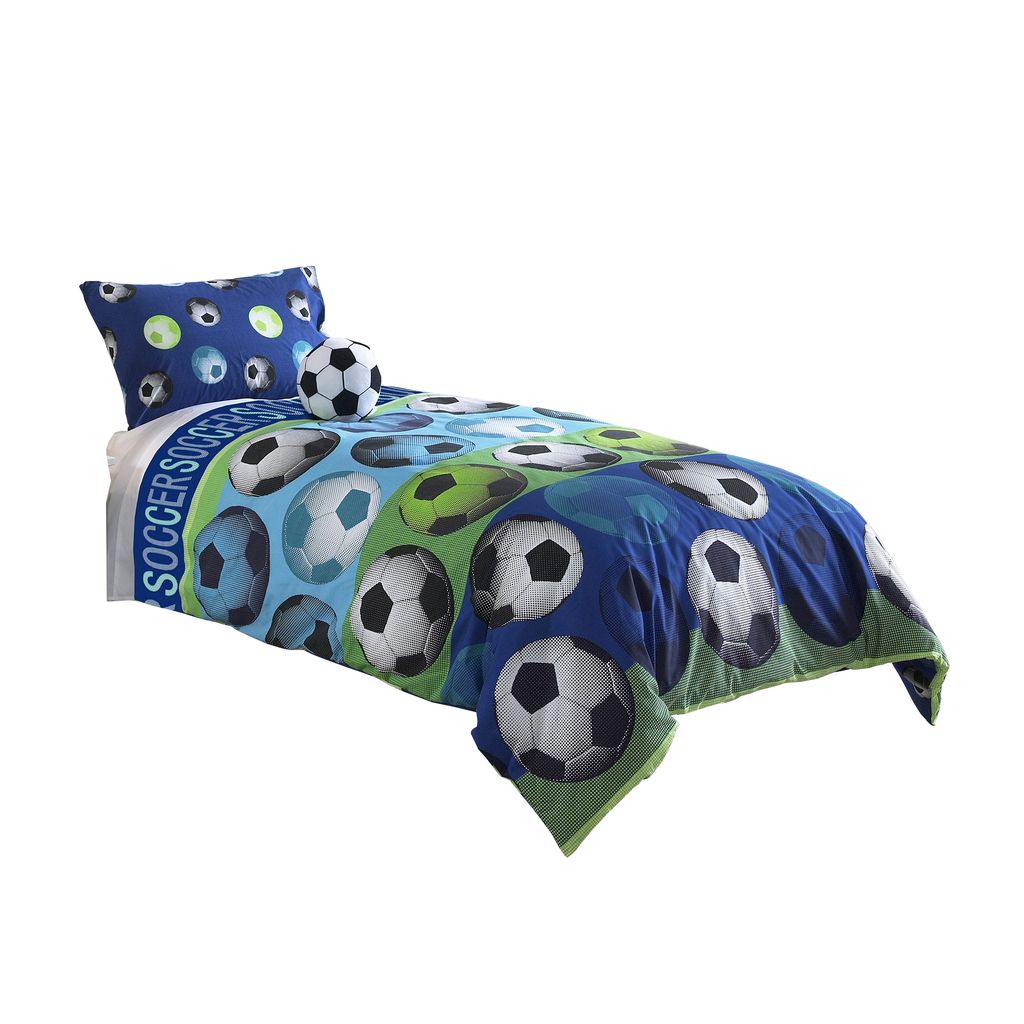 3 Piece Comforter Set with Soccer Theme, Multicolor – Twin