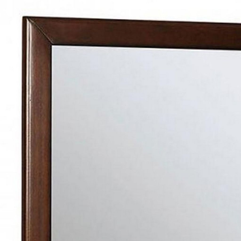 32 Inch Transitional Style Wooden Frame Mirror, Cherry - View 4