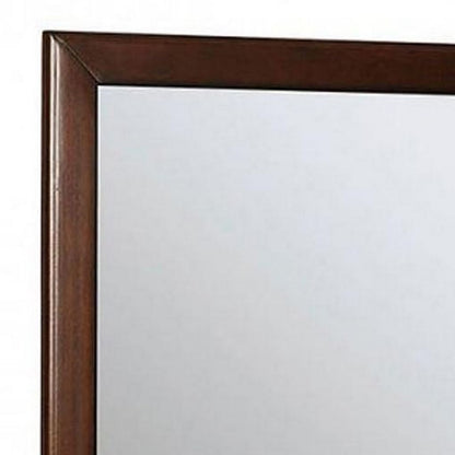 32 Inch Transitional Style Wooden Frame Mirror, Cherry - View 4