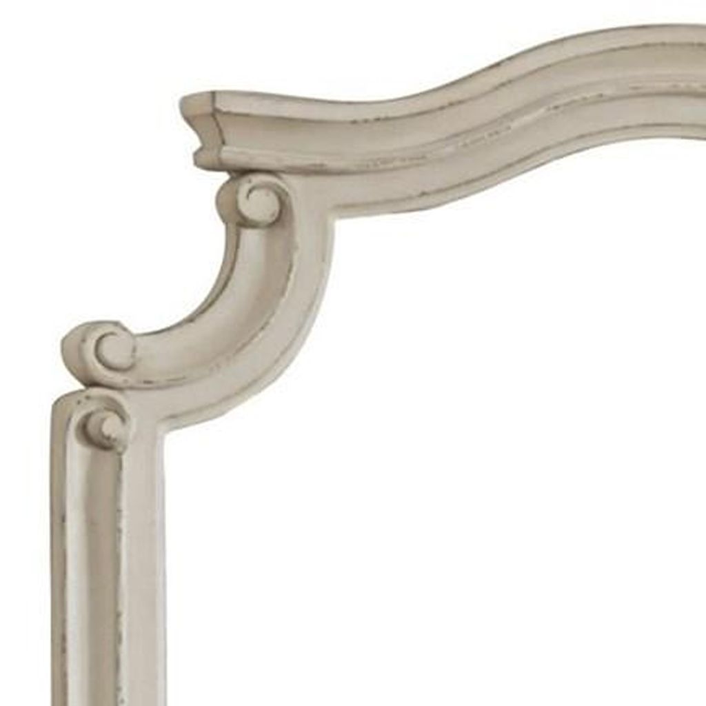 Scalloped Top Wood Encased Mirror with Molded Details, Antique White - View 2