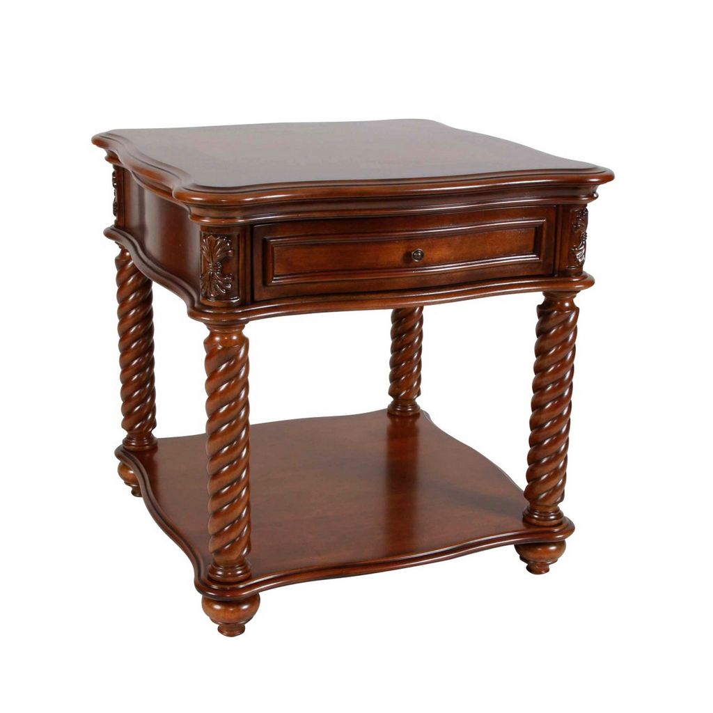 Mahogany End Table With Marble Tabletop, Brown - View 7