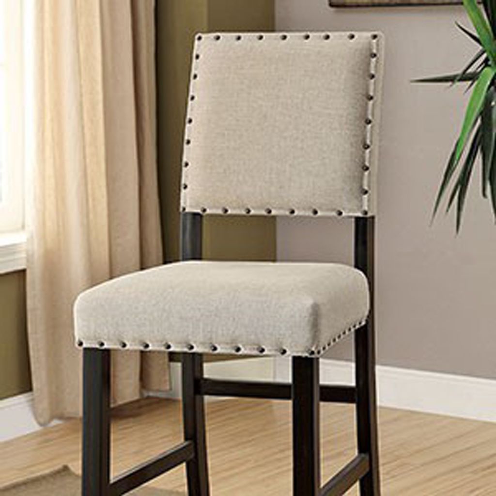 SANIA II Rustic Bar Chair In Ivory Linen, Cream, Set of 2 - View 2